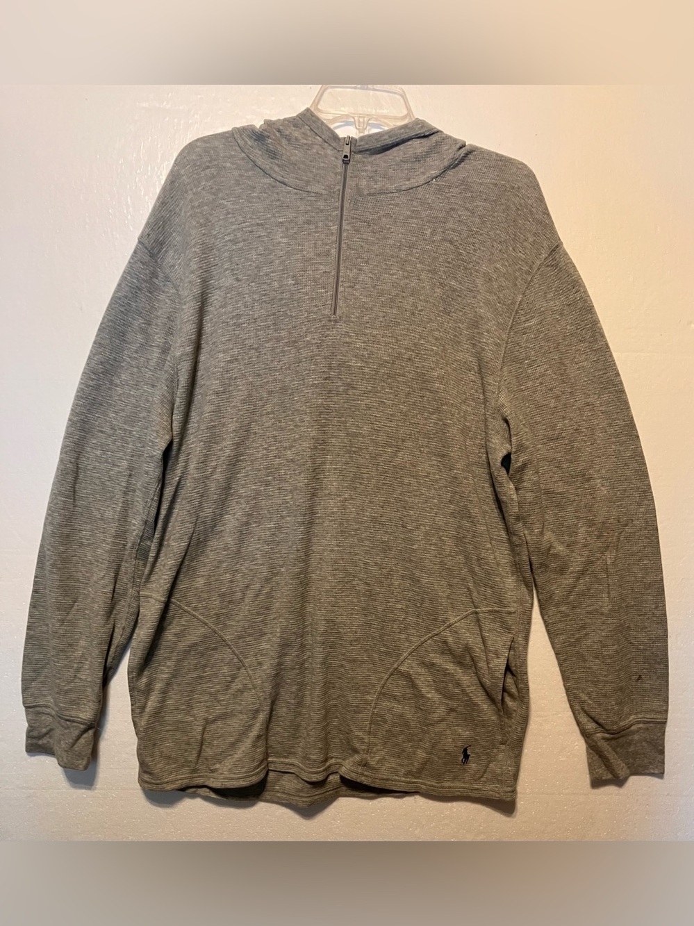 Men's Polo Ralph Lauren L Grey Quarter-Zip Hooded Pullover Shirt
